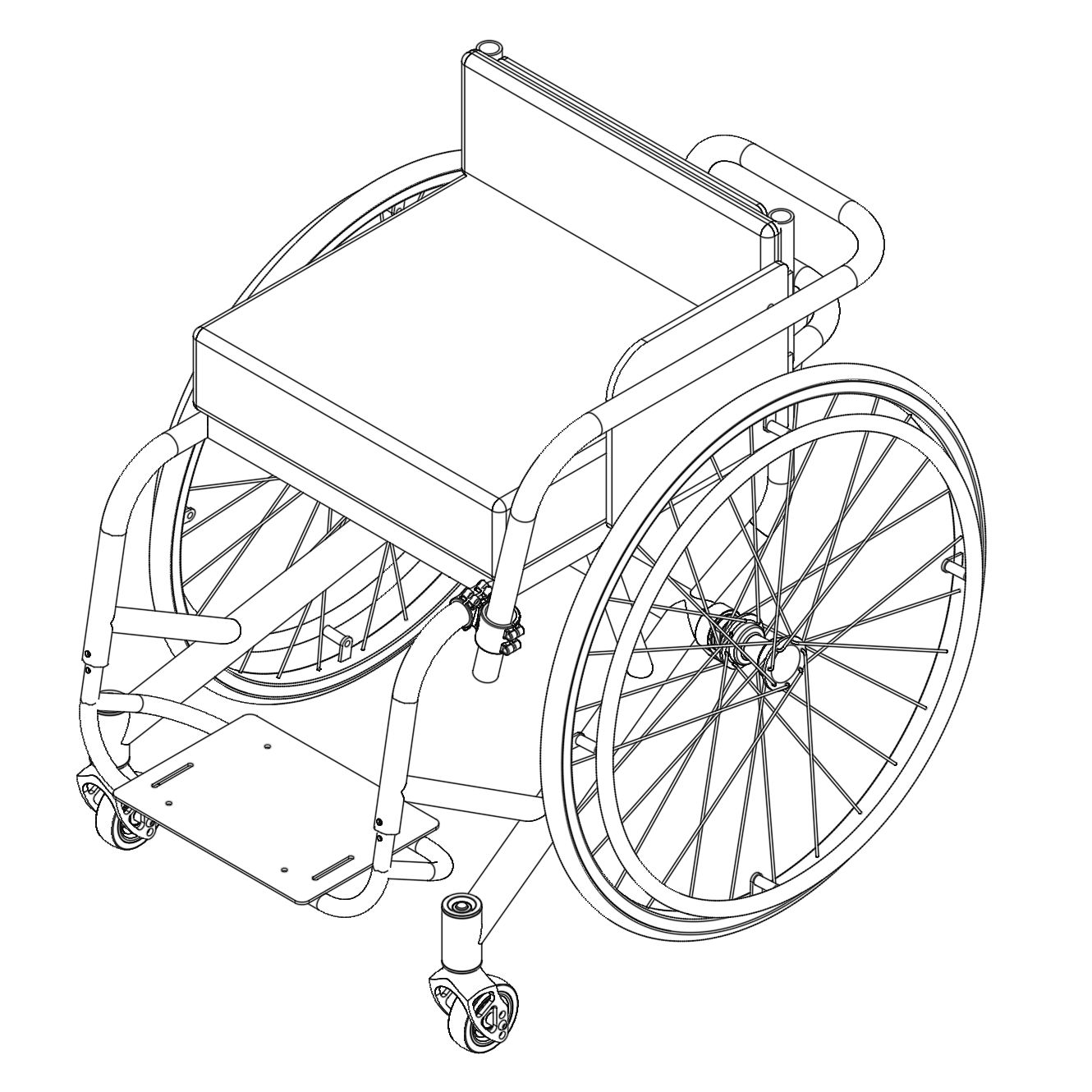 Fencing Wheelchair — isometric technical drawing