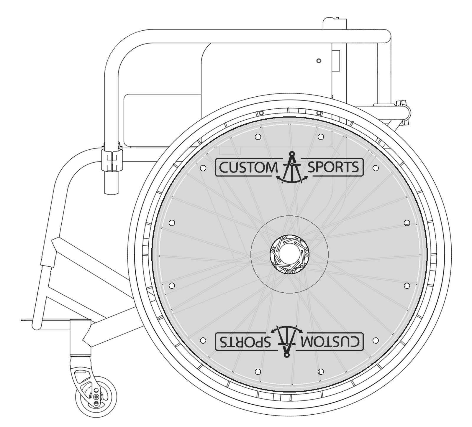Fencing Wheelchair — side view technical drawing